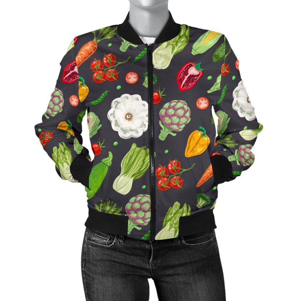 Vegan Pattern Themed Design Print Women Casual Bomber Jacket