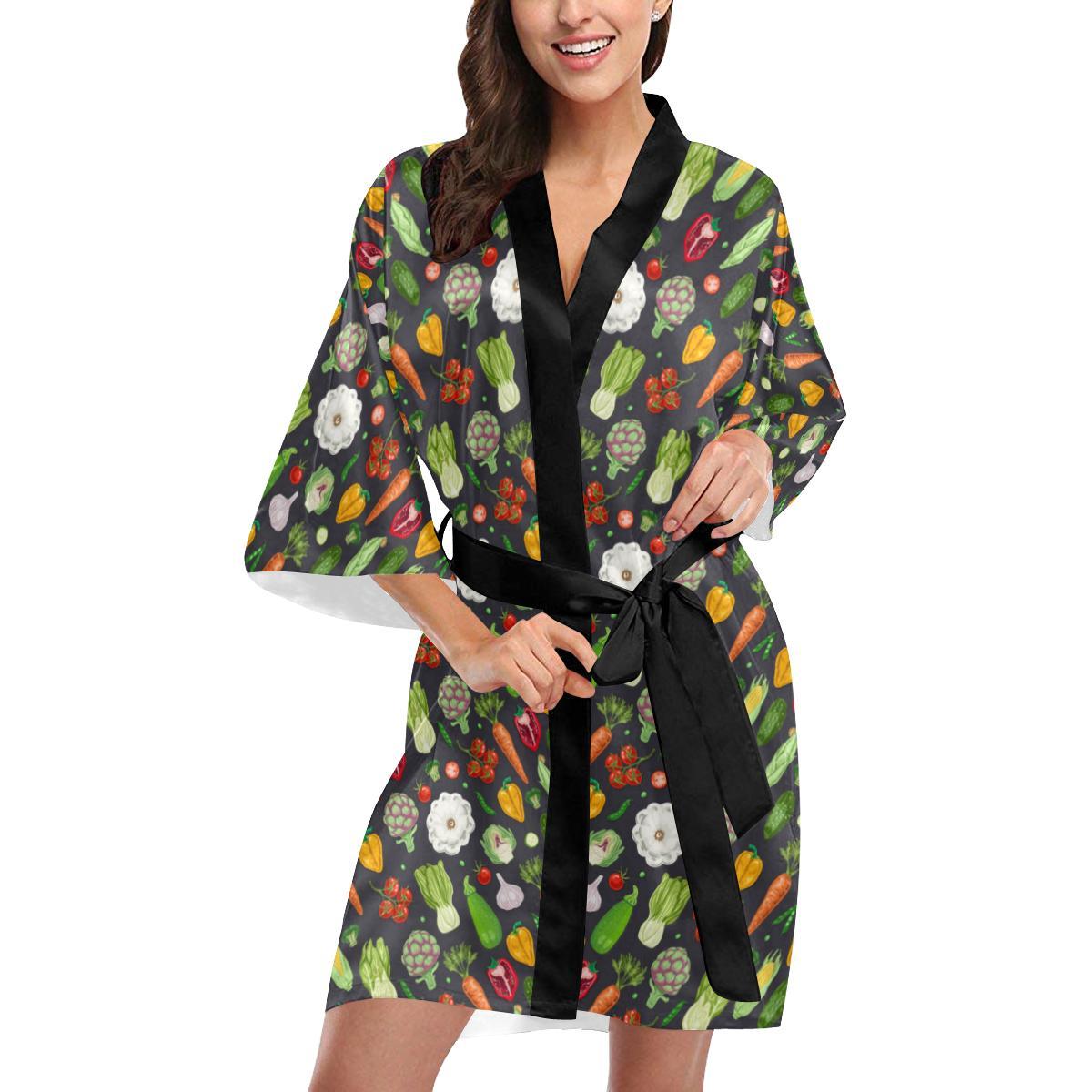 Vegan Pattern Themed Design Print Women Short Kimono Robe