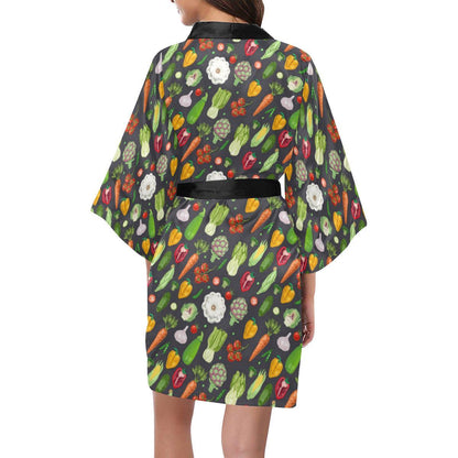 Vegan Pattern Themed Design Print Women Short Kimono Robe
