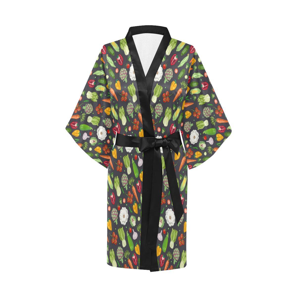 Vegan Pattern Themed Design Print Women Short Kimono Robe