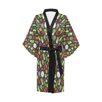 Vegan Pattern Themed Design Print Women Short Kimono Robe