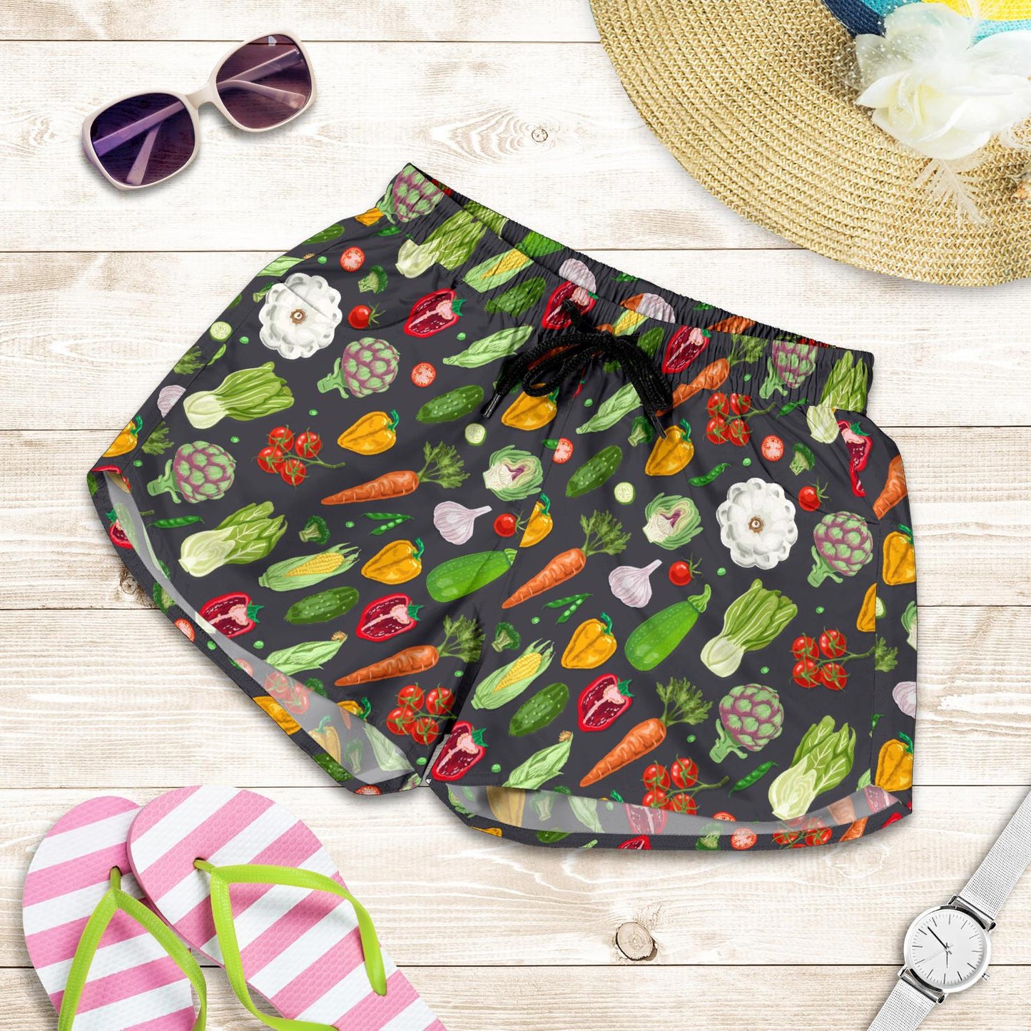 Vegan Pattern Themed Design Print Women Shorts-JTAMIGO.COM