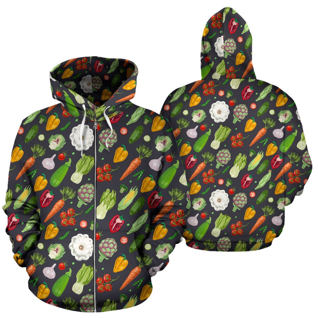 Vegan Pattern Themed Design Print Zip Up Hoodie