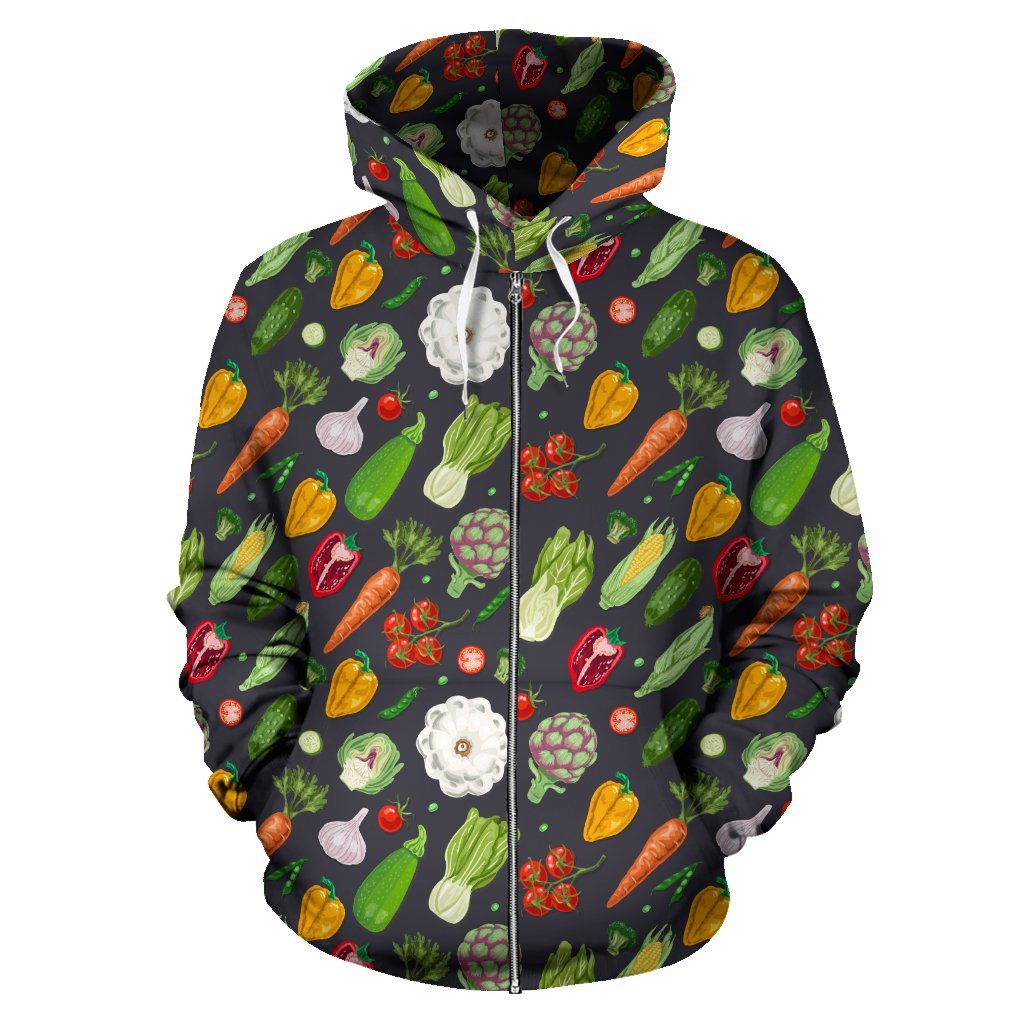 Vegan Pattern Themed Design Print Zip Up Hoodie