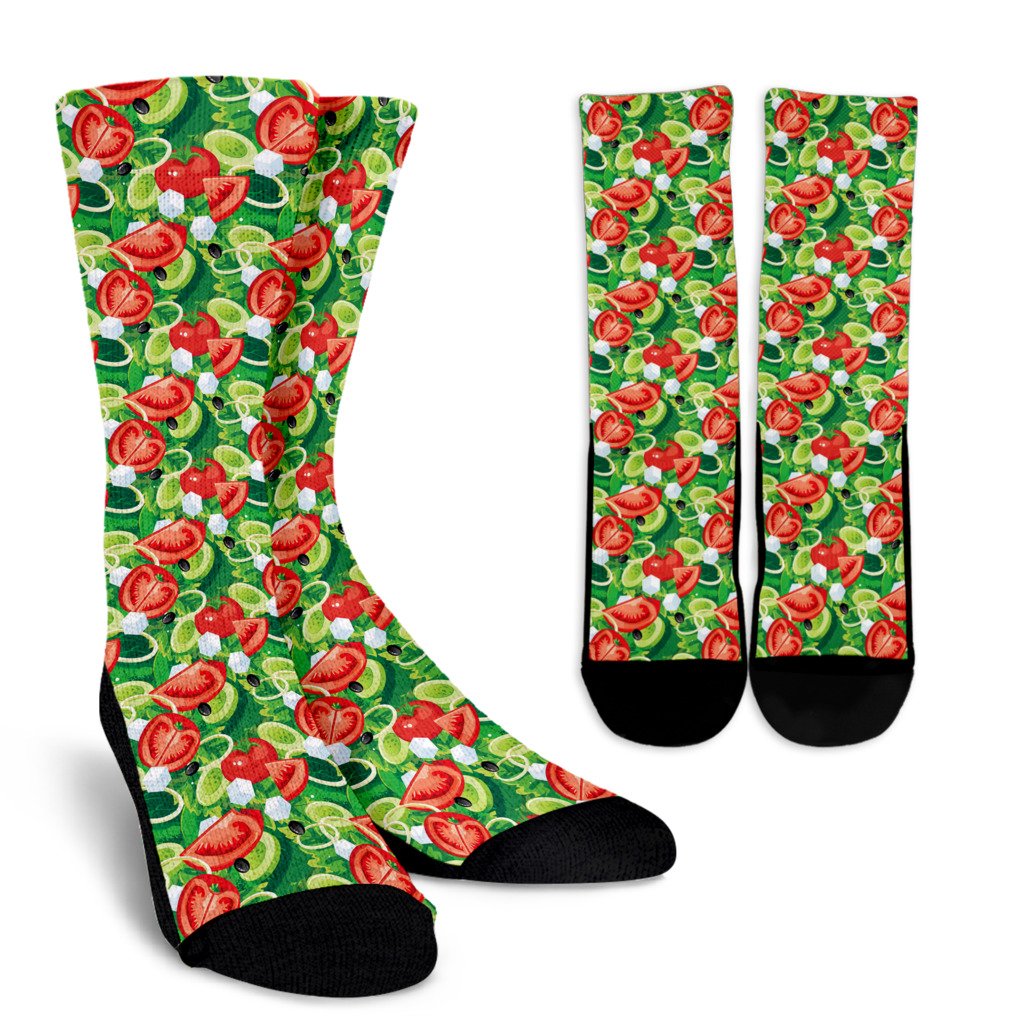Vegan Salad Themed Design Print Crew Socks