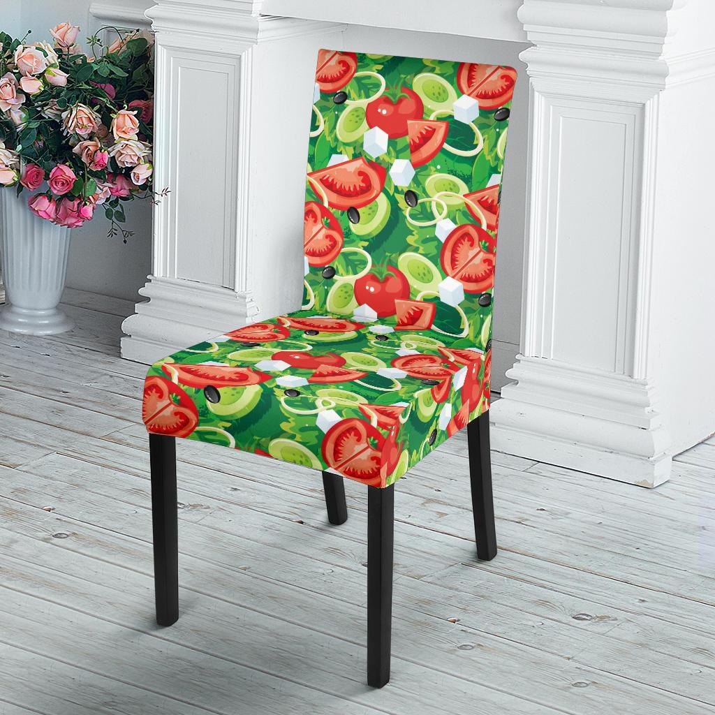 Vegan Salad Themed Design Print Dining Chair Slipcover-JTAMIGO.COM