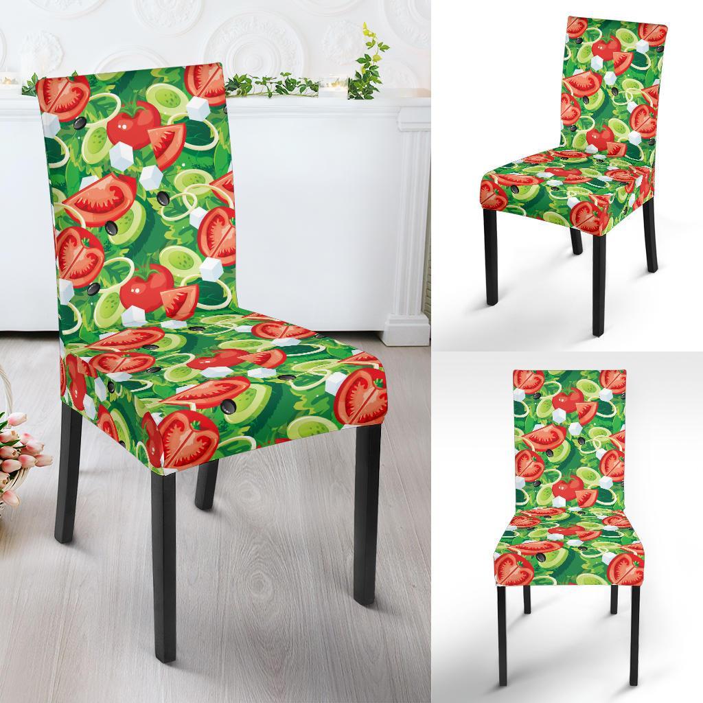 Vegan Salad Themed Design Print Dining Chair Slipcover-JTAMIGO.COM