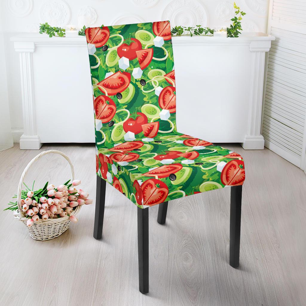 Vegan Salad Themed Design Print Dining Chair Slipcover-JTAMIGO.COM