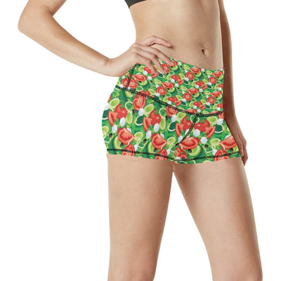 Vegan Salad Themed Design Print High Waisted Spandex Shorts-JTAMIGO.COM