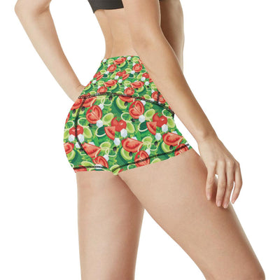 Vegan Salad Themed Design Print High Waisted Spandex Shorts-JTAMIGO.COM