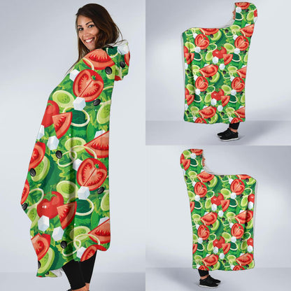 Vegan Salad Themed Design Print Hooded Blanket-JTAMIGO.COM