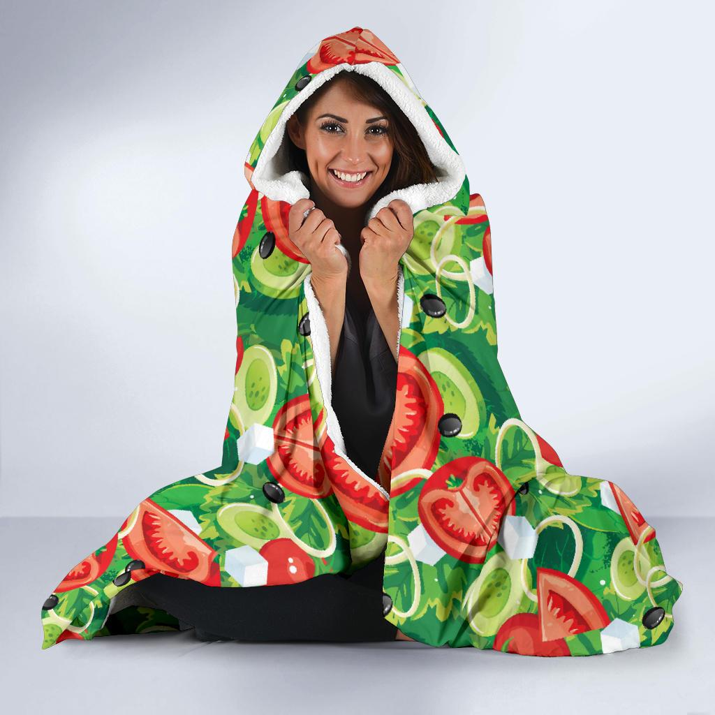 Vegan Salad Themed Design Print Hooded Blanket-JTAMIGO.COM