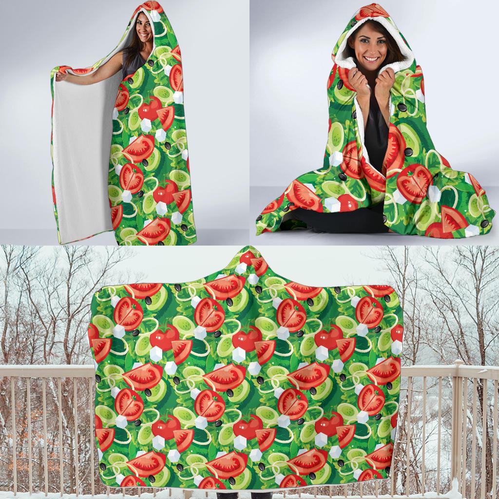 Vegan Salad Themed Design Print Hooded Blanket-JTAMIGO.COM