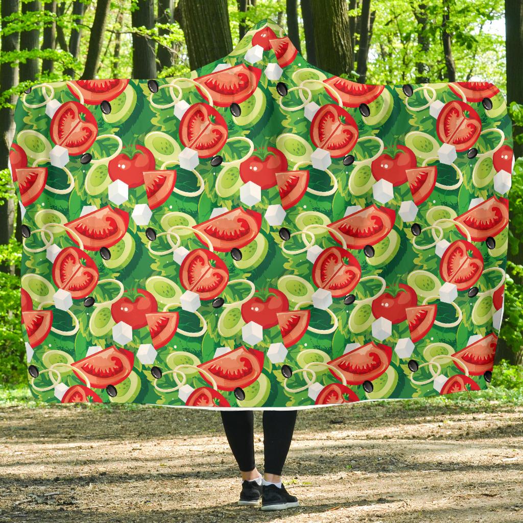 Vegan Salad Themed Design Print Hooded Blanket-JTAMIGO.COM