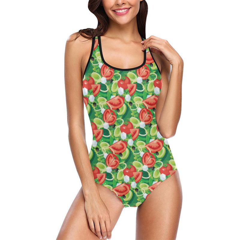 Vegan Salad Themed Design Print One Piece Swimsuit-JTAMIGO.COM