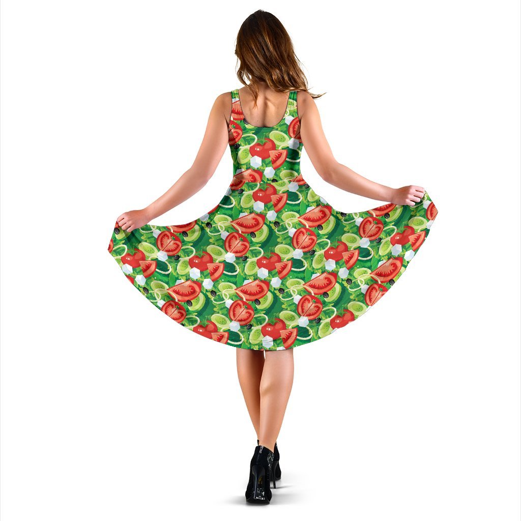 Vegan Salad Themed Design Print Sleeveless Dress