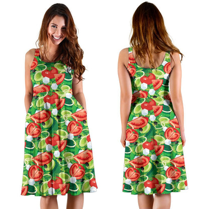 Vegan Salad Themed Design Print Sleeveless Dress