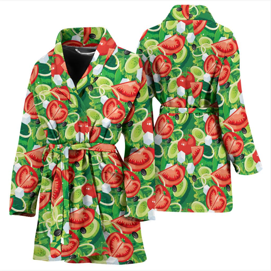Vegan Salad Themed Design Print Women Bath Robe-JTAMIGO.COM