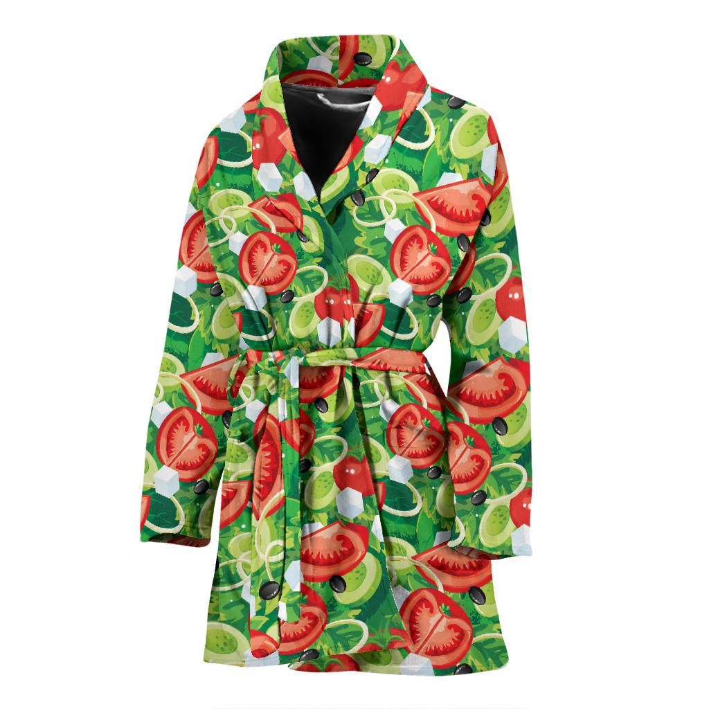 Vegan Salad Themed Design Print Women Bath Robe-JTAMIGO.COM