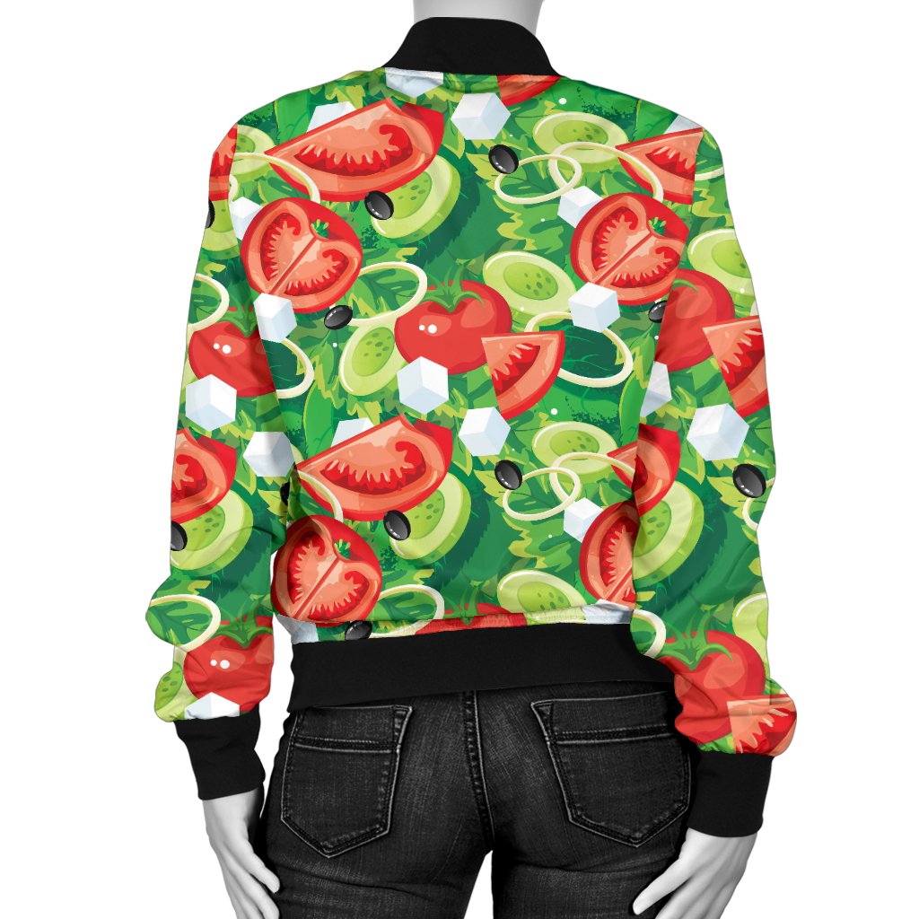 Vegan Salad Themed Design Print Women Casual Bomber Jacket