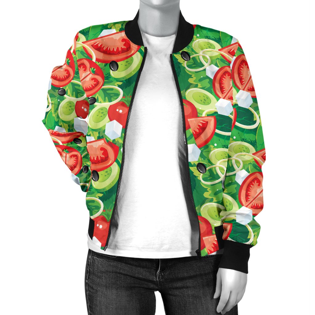 Vegan Salad Themed Design Print Women Casual Bomber Jacket