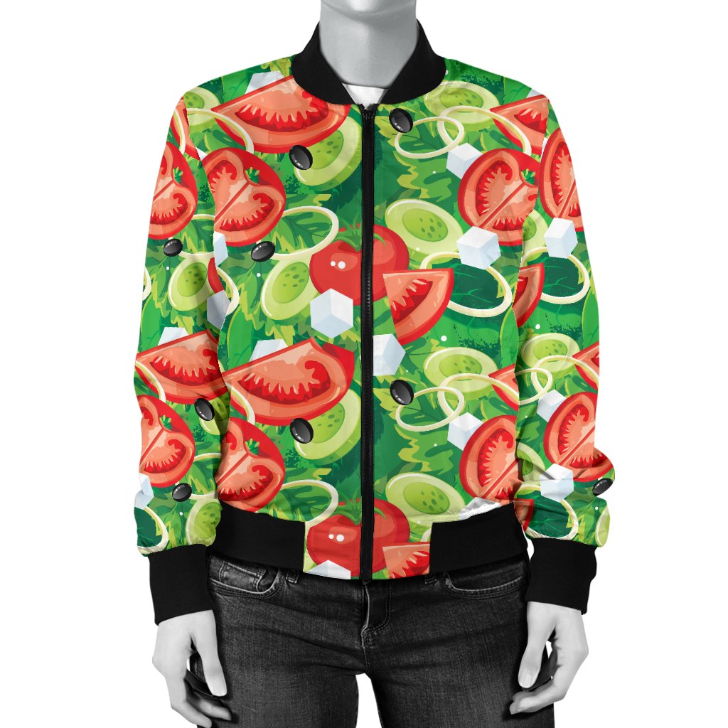 Vegan Salad Themed Design Print Women Casual Bomber Jacket
