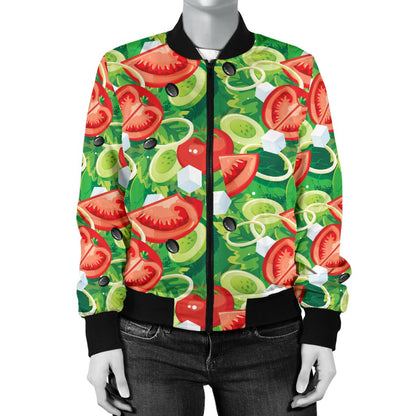 Vegan Salad Themed Design Print Women Casual Bomber Jacket