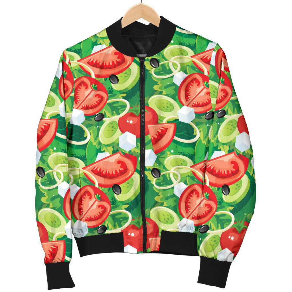 Vegan Salad Themed Design Print Women Casual Bomber Jacket