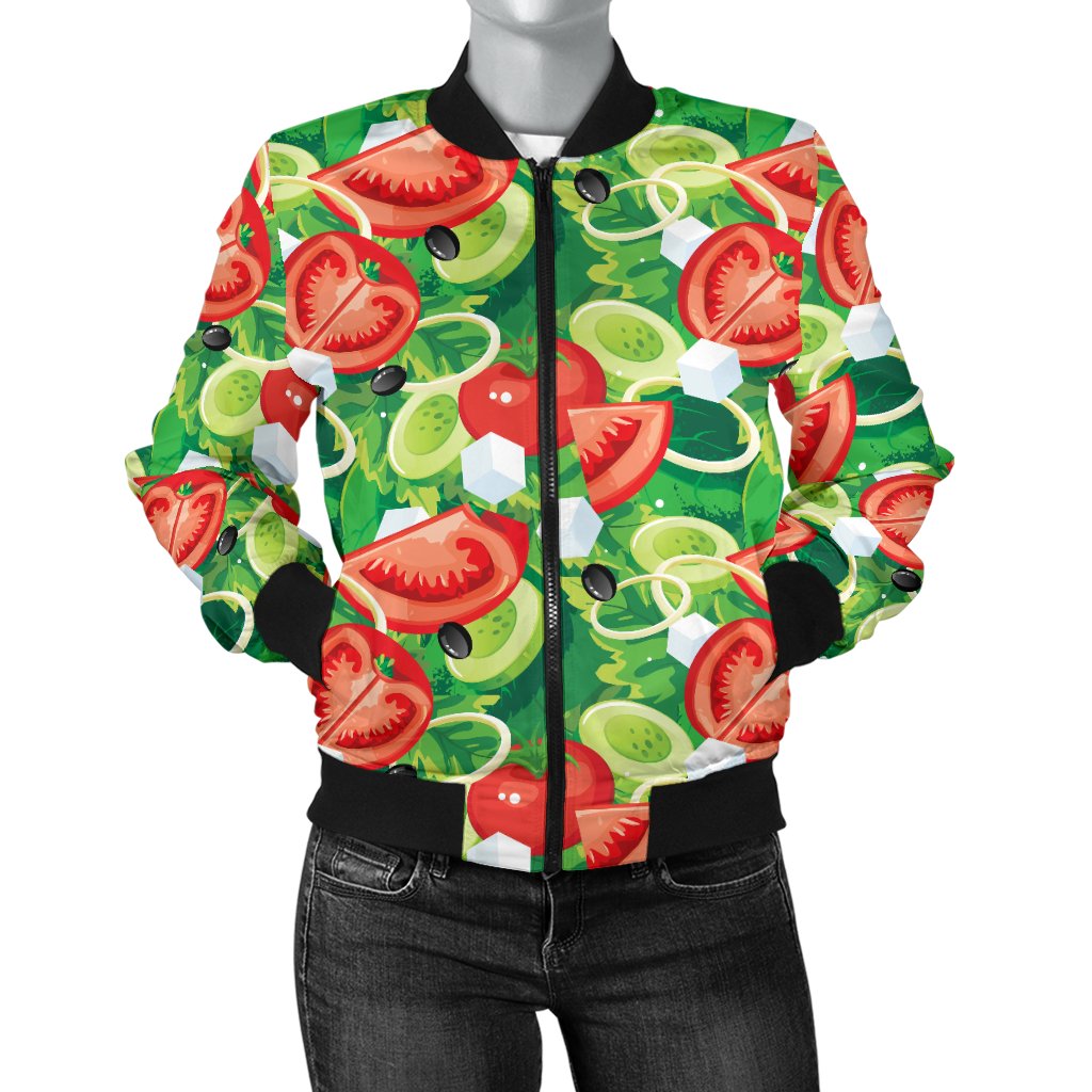 Vegan Salad Themed Design Print Women Casual Bomber Jacket