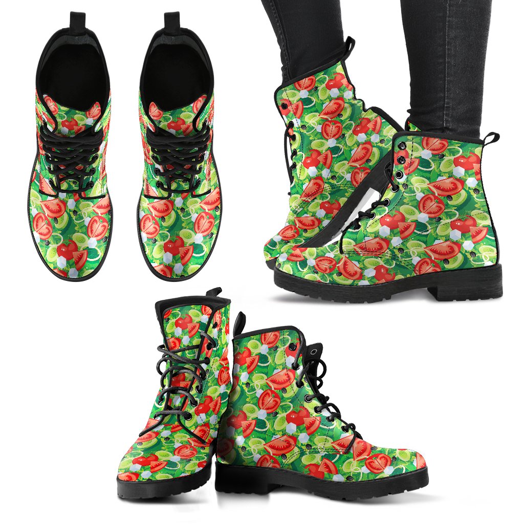 Vegan Salad Themed Design Print Women Leather Boots-JTAMIGO.COM