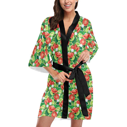 Vegan Salad Themed Design Print Women Short Kimono Robe