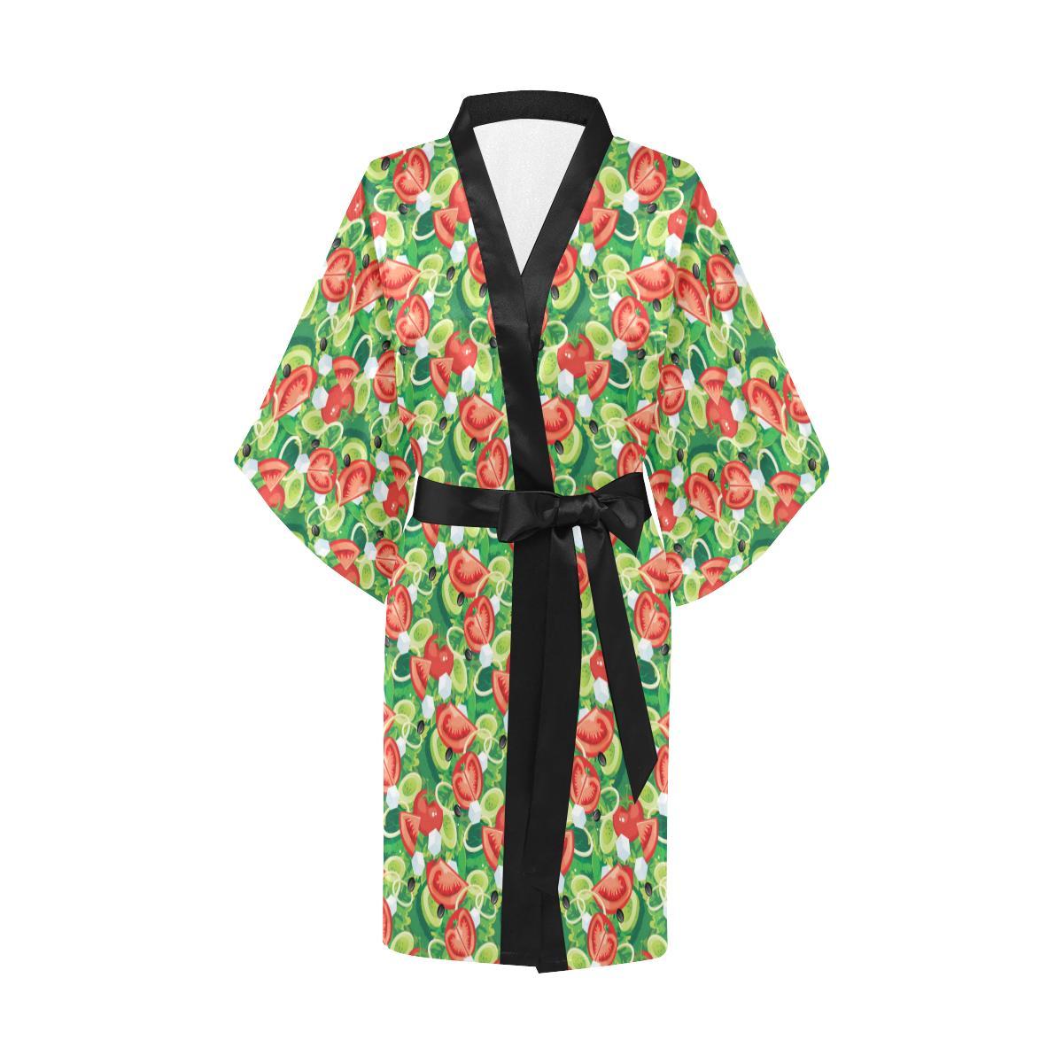 Vegan Salad Themed Design Print Women Short Kimono Robe