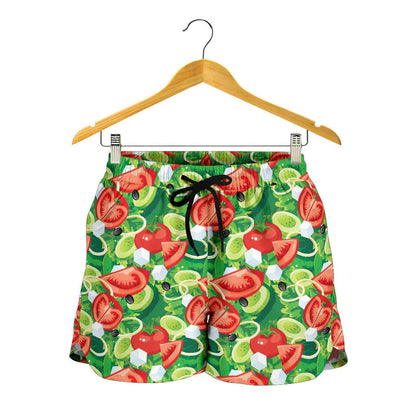 Vegan Salad Themed Design Print Women Shorts-JTAMIGO.COM
