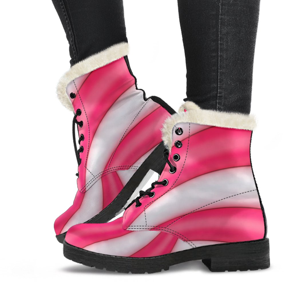 Vortex Twist Swirl Candy Print Faux Fur Leather Boots-JTAMIGO.COM