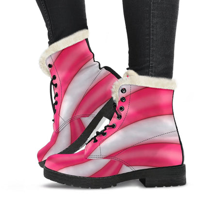 Vortex Twist Swirl Candy Print Faux Fur Leather Boots-JTAMIGO.COM