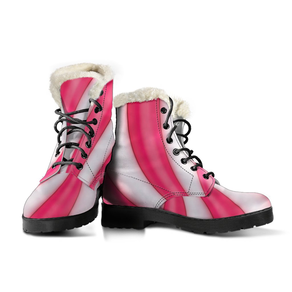 Vortex Twist Swirl Candy Print Faux Fur Leather Boots-JTAMIGO.COM