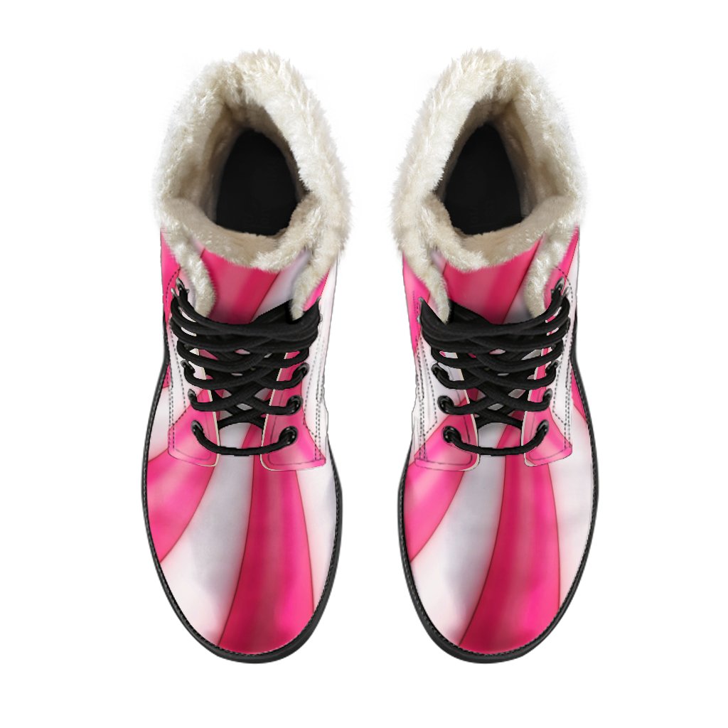 Vortex Twist Swirl Candy Print Faux Fur Leather Boots-JTAMIGO.COM
