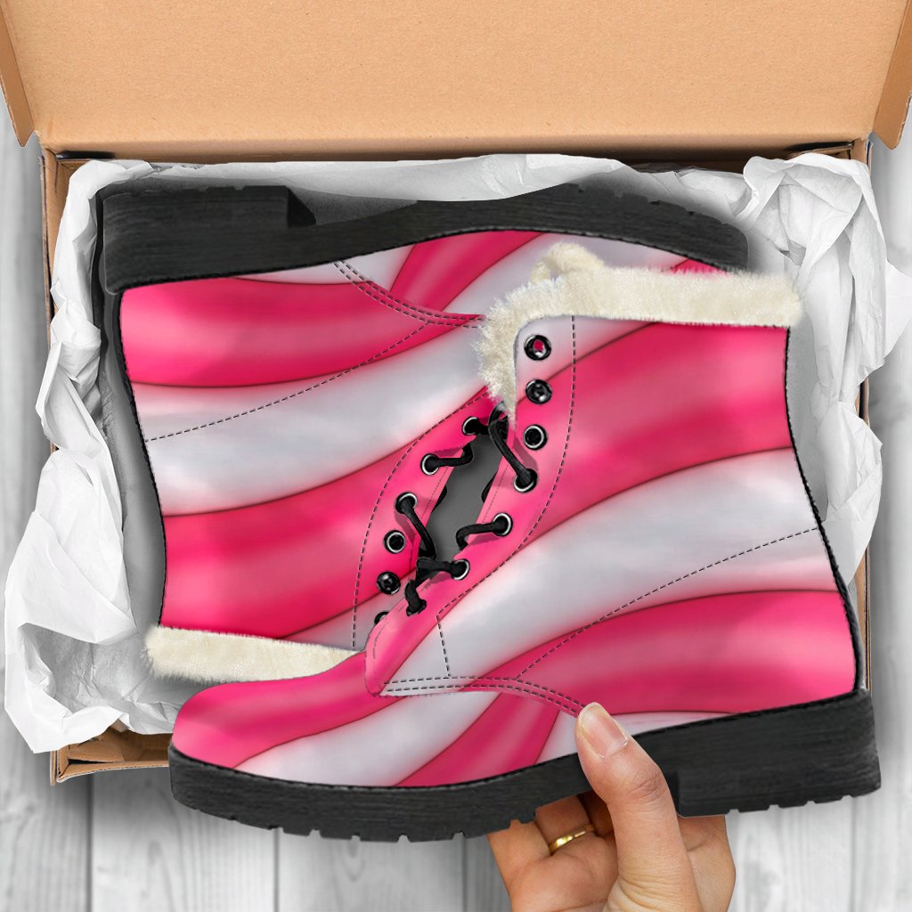 Vortex Twist Swirl Candy Print Faux Fur Leather Boots-JTAMIGO.COM
