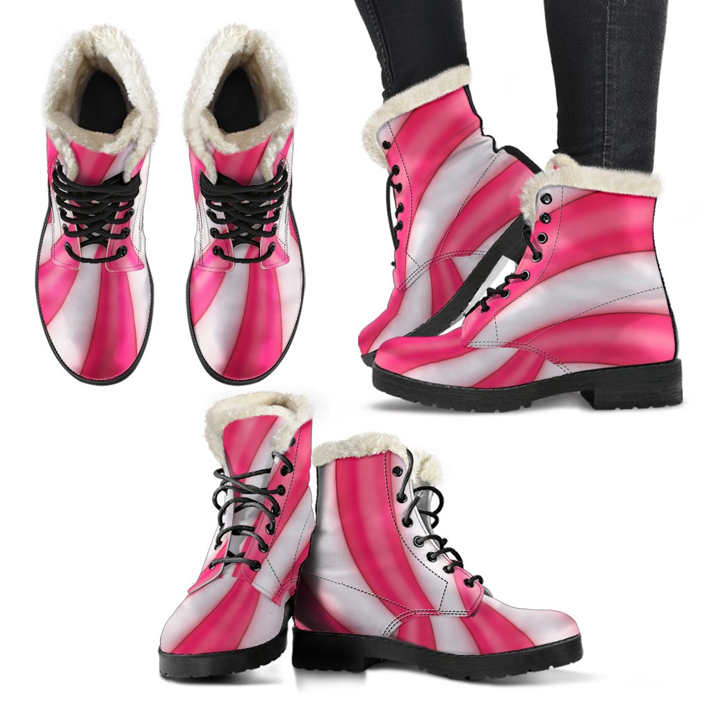 Vortex Twist Swirl Candy Print Faux Fur Leather Boots-JTAMIGO.COM
