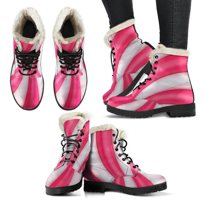Vortex Twist Swirl Candy Print Faux Fur Leather Boots-JTAMIGO.COM