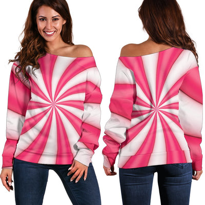 Vortex Twist Swirl Candy Print Off Shoulder Sweatshirt