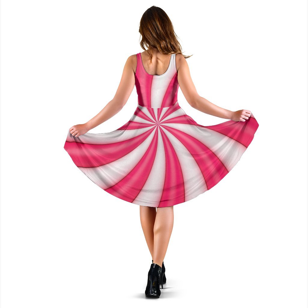 Vortex Twist Swirl Candy Print Sleeveless Dress
