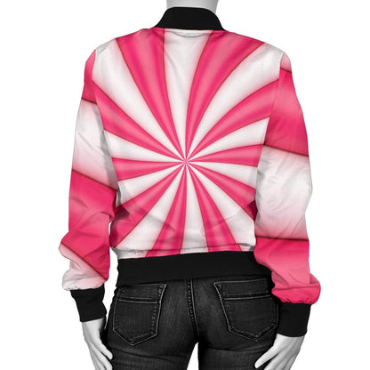 Vortex Twist Swirl Candy Print Women Casual Bomber Jacket