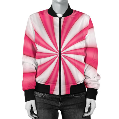 Vortex Twist Swirl Candy Print Women Casual Bomber Jacket