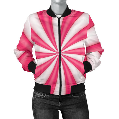 Vortex Twist Swirl Candy Print Women Casual Bomber Jacket
