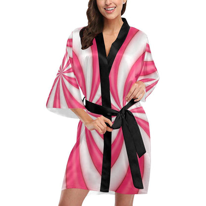 Vortex Twist Swirl Candy Print Women Short Kimono Robe