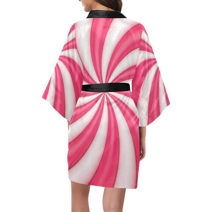 Vortex Twist Swirl Candy Print Women Short Kimono Robe