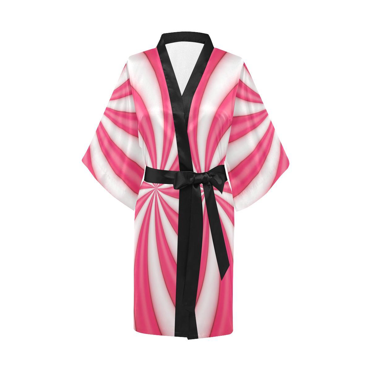Vortex Twist Swirl Candy Print Women Short Kimono Robe
