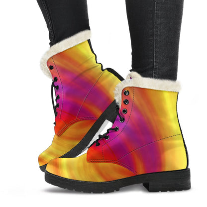 Vortex Twist Swirl Flame Themed Faux Fur Leather Boots-JTAMIGO.COM