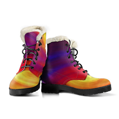 Vortex Twist Swirl Flame Themed Faux Fur Leather Boots-JTAMIGO.COM
